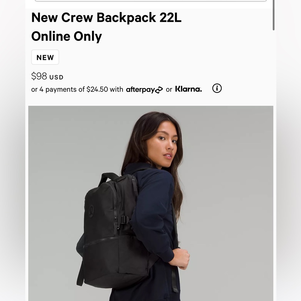 lululemon • New Crew Backpack 22L • Black
